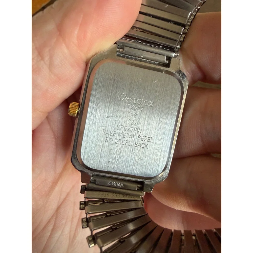 Westclox Watch Silver Gold Silver Date Rectangle LTX217 Two Tone Quartz